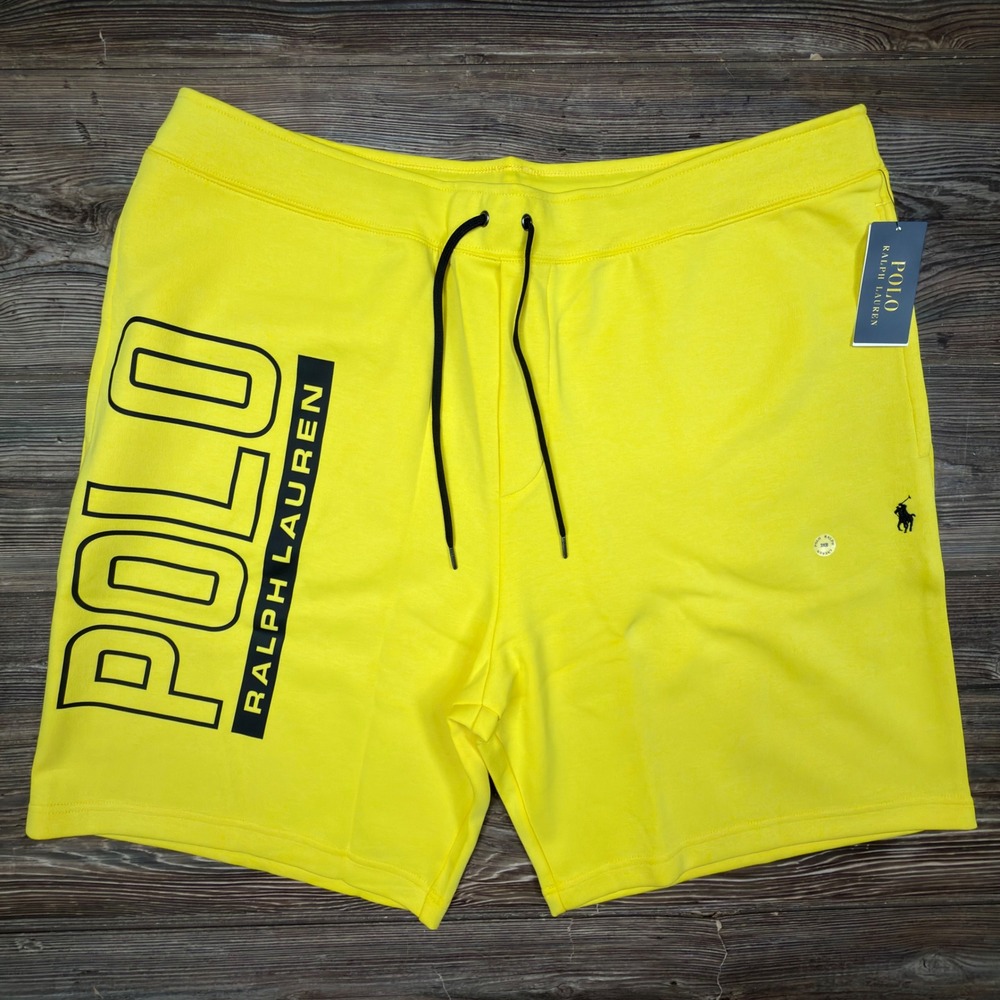 Polo Ralph Lauren Mens Size 3XB Knit Shorts Yellow Logo Graphic NWT